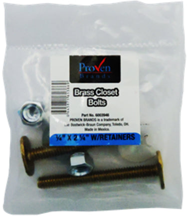 BOLTS CLOSET BRASS 5/16 X 2-1/4 W/RETAINERS