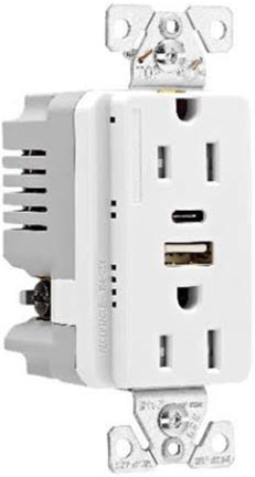 OUTLET 20 AMP WHITE USB AC