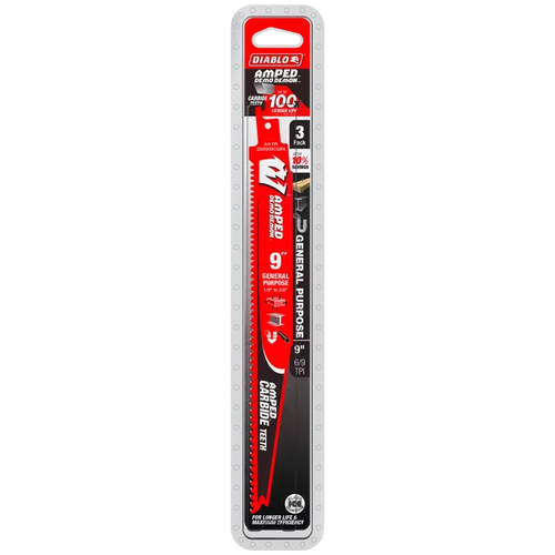 Diablo 9 6/9TPI AMPED™ Demo Demon™ Carbide Teeth Reciprocating Saw Blades for General Purpose Cuts