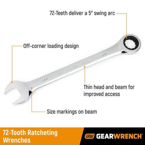 GEARWRENCH 20 Piece 72-Tooth SAE/Metric Ratcheting Combination Wrench Set