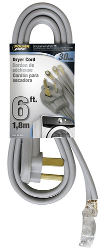 Power Zone Power Supply Dryer Cord 10 AWG Cable 6 ft L 250 V Gray