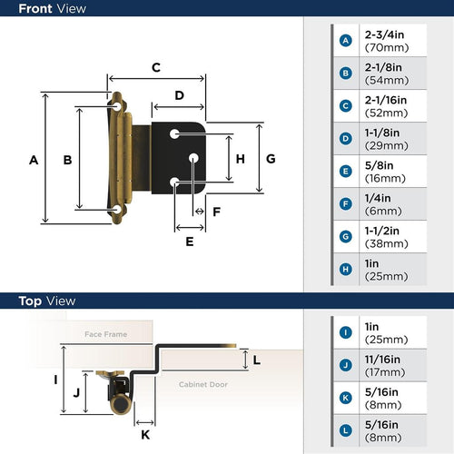 Amerock Decorative Hinges 3/8 inch (10mm) Inset Self Closing Face Mount Cabinet Hinge