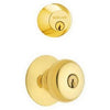 Bright Brass Double Cylinder Deadbolt & Plymouth Knob Combo Pack