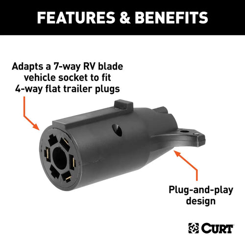 CURT Electrical Adapter 7-Way RV Blade Vehicle to 4-Flat Trailer