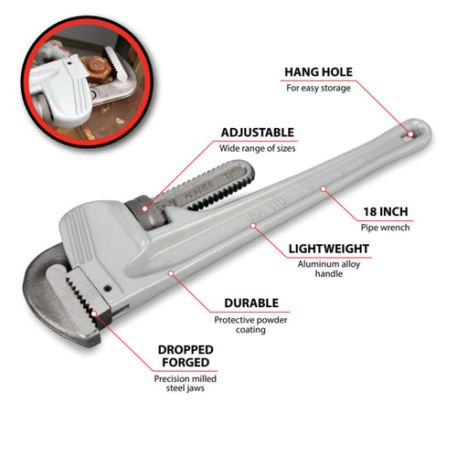 Performance Tool W2118 18 Aluminum Pipe Wrench