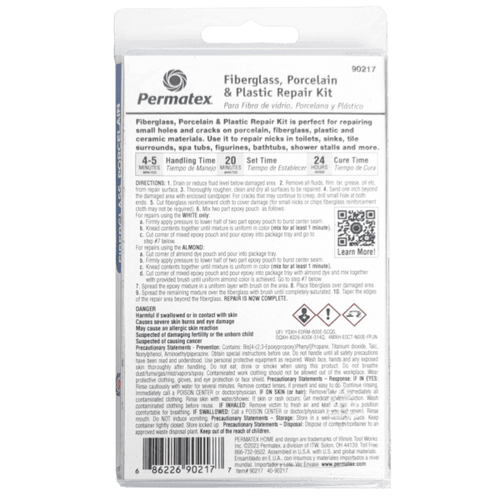 Permatex® Home Fiberglass, Porcelain & Plastic Repair Kit