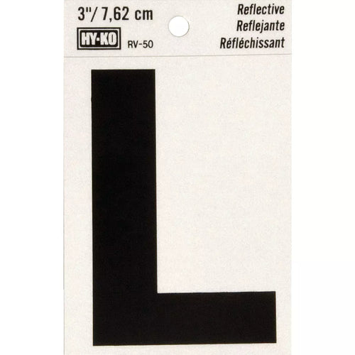 Address Letters, L, Reflective Black/Silver Vinyl, Adhesive, 3-In.